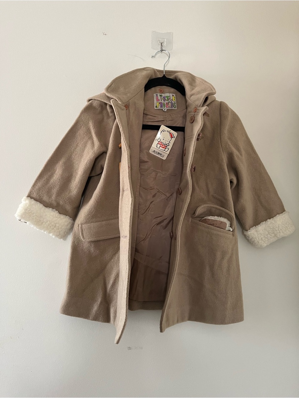 NWT Girls 6 Camel Tan Hooded Pea Coat Toggle Quiet Luxury Old Money Winter